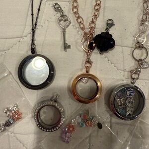 Origami Owl Rose Gold and Silver Locket Necklace Set